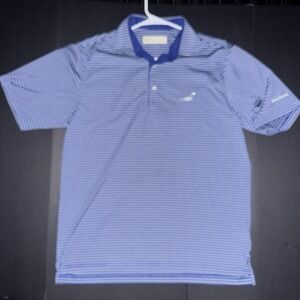 Men's Medium Donald Ross Kiva Dunes Blue White Striped Golf Polo Shirt Logo
